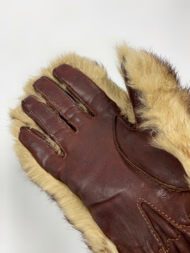 40s 50s Vintage Real Fur & Leather Womens Winter Gloves XS - Picture 5 of 6