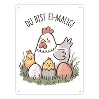 Henne Mit KüKen Du Bist Ei-Malig! Metallschild XL In 21X28 Cm
