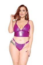 Coquette Darque Diva Wet Look Bralette and Thong Bra Set Purple