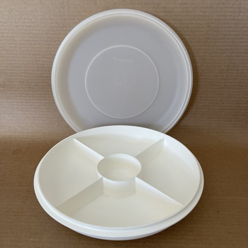 Tupperware Small Serving Center Divided Veggie Party Tray White #1708 Lid #1709