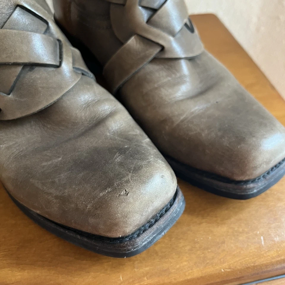 FRYE Botas Gris 87413 Arnés de Cuero Hombres Talla 10 Motociclista Hebilla Occidental Foto 3 de 4