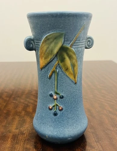 RARE vintage Weller Cornish Blue Art Deco Vase 8 1/4” Signed BEAUTIFUL