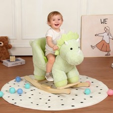 Plush Dinosaur Rocking Toy Green, Music/Safety Belt for 1-3 Years Kids