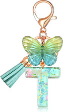 Initial letter Keychains for Women Tassel Butterfly Pink Purple Cute Car Keychai