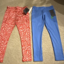 Lot of 2 NWT Athletic Works Active Leggings pants red dots solid blue Sz 8 Girl