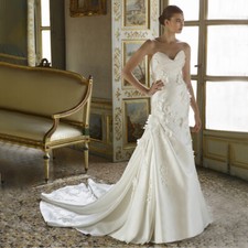 Flower Applique Mermaid Wedding Dresses Strapless Satin Backless Princess Gowns