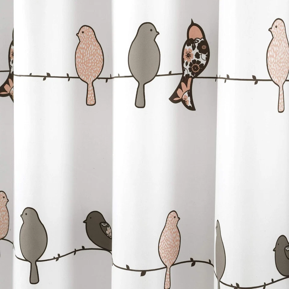 Rowley Birds Shower Curtain, 72” W x 72” L, Blush & Gray - Colorful Floral - Image 2 of 4