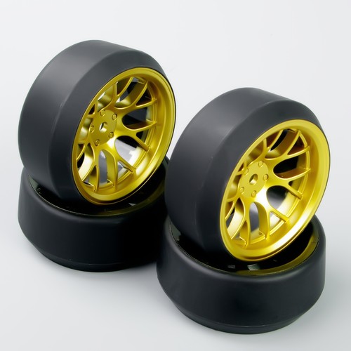 4Pcs 1:10 Hard Tires &5Degree Gold Wheel Rim 12mm Hex for HPI HSP RC Drift Car - Picture 3 of 5