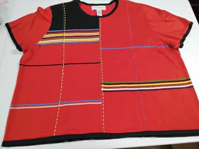 SAG HARBOR Womans Light-Weight Short Sleeve Crew Neck Red Colorblock Sweater  3X
