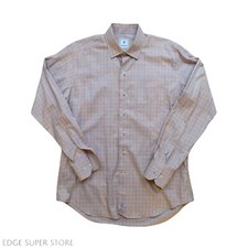 David Donahue Orange Blue White Plaid Checks Button Down Dress Shirt Size Large