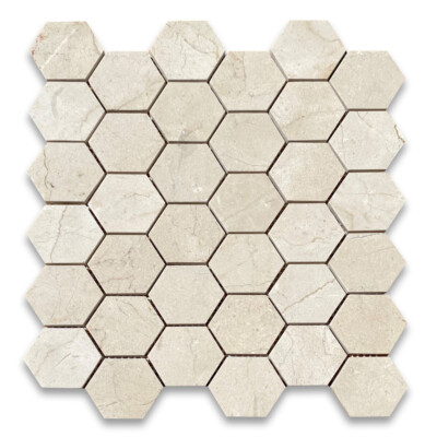 M32XP Crema Marfil Marble 2 inch Hexagon Mosaic Tile Polished