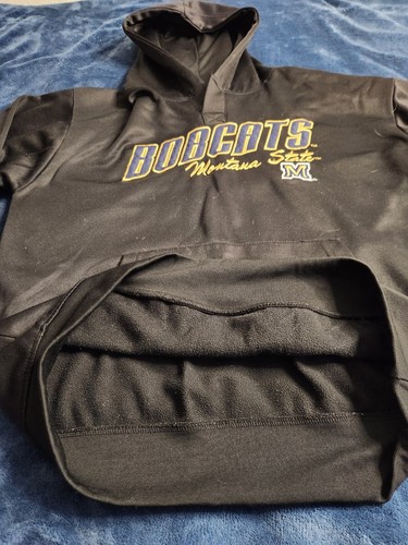 Montana State University Bobcats Hoodie Sweatshirt Mens Sz Large Black Blue Gold - Picture 4 of 8