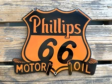 VINTAGE PHILLIPS 66 MOTOR OIL 12x10" HIGHWAY PORCELAIN GAS OIL SODA POP AD SIGN