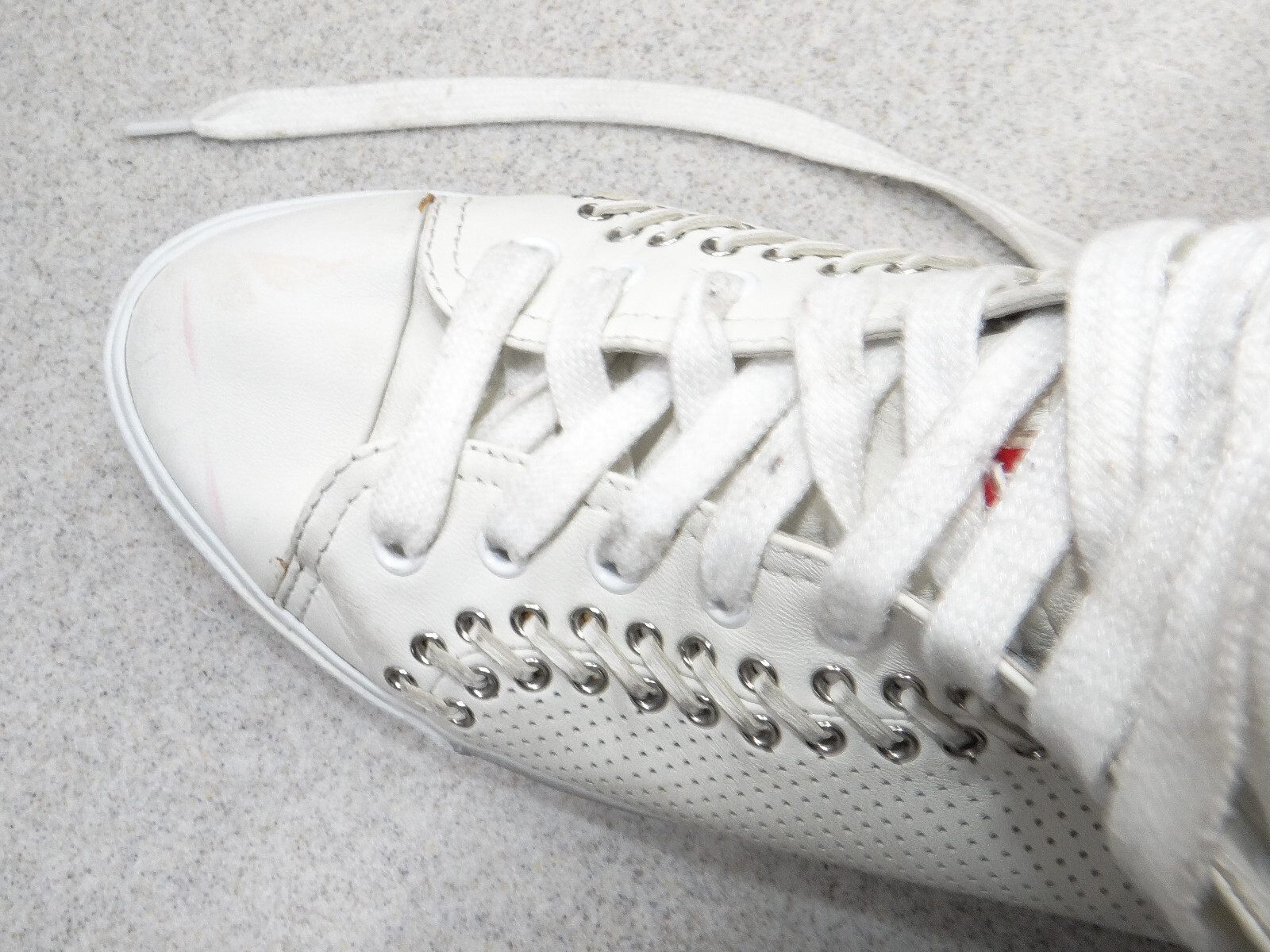 Vintage Prada Red Tab White Leather High Top Sneakers Women’s Size 40 RARE image 8