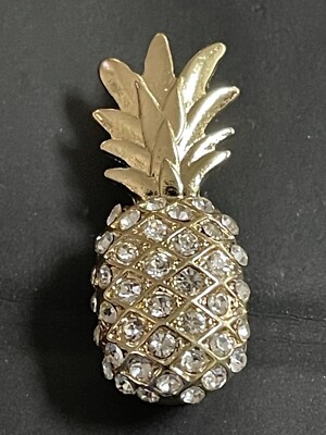 Gold Tone Pineapple Brooch Rhinestones