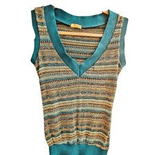 Vintage Y2K Retro Sparkle Stripe Sleeveless Knit Vest Top Fairycore Size Small