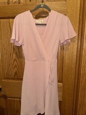 Pink Faux Wrap Midi Dress Tie Front Mauve Small Lightweight MONTEAU Los Angeles