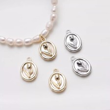 4pcs Oval Tulip Shell Charms, Gold/Silver Tone Shell Flower Pendants With Loop