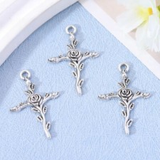 BLUK 100Pcs Cross Charms DIY Jewelry Making Pendants Antique Silver