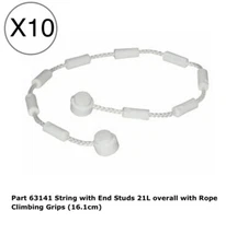 Lego 10 White String Ropes with End Studs 21L overall with Climbing Grips / Vine