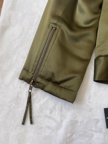 Josephine Chaus 10 Silk Bomber Jacket Olive Green Zip Snap Quilted Large Lux NWT - Picture 15 of 21
