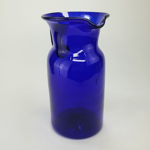 Rare Cobalt Blue Glass Pitcher 1940s Hand Blown with Pontil & Applied Handle - Picture 6 of 14