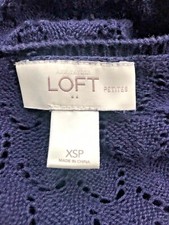 Ann Taylor Loft XSP Sweater 100 Cotton 3/4 Sleeve Navy Blue Layering Holey Shrt