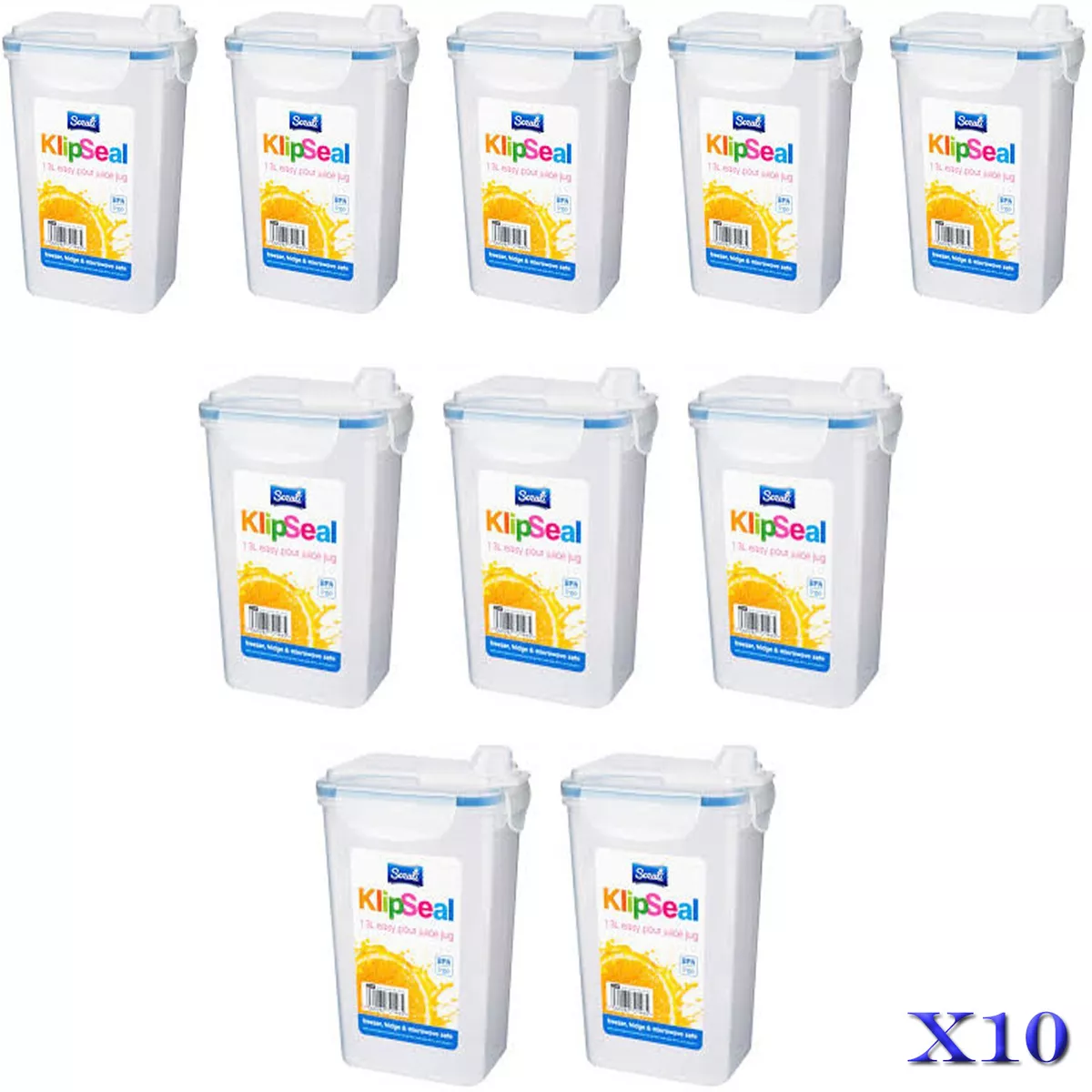 1.3L x Clip & Lock Clear Plastic Kitchen Fridge Milk Juice Drink Storage  Jug X10