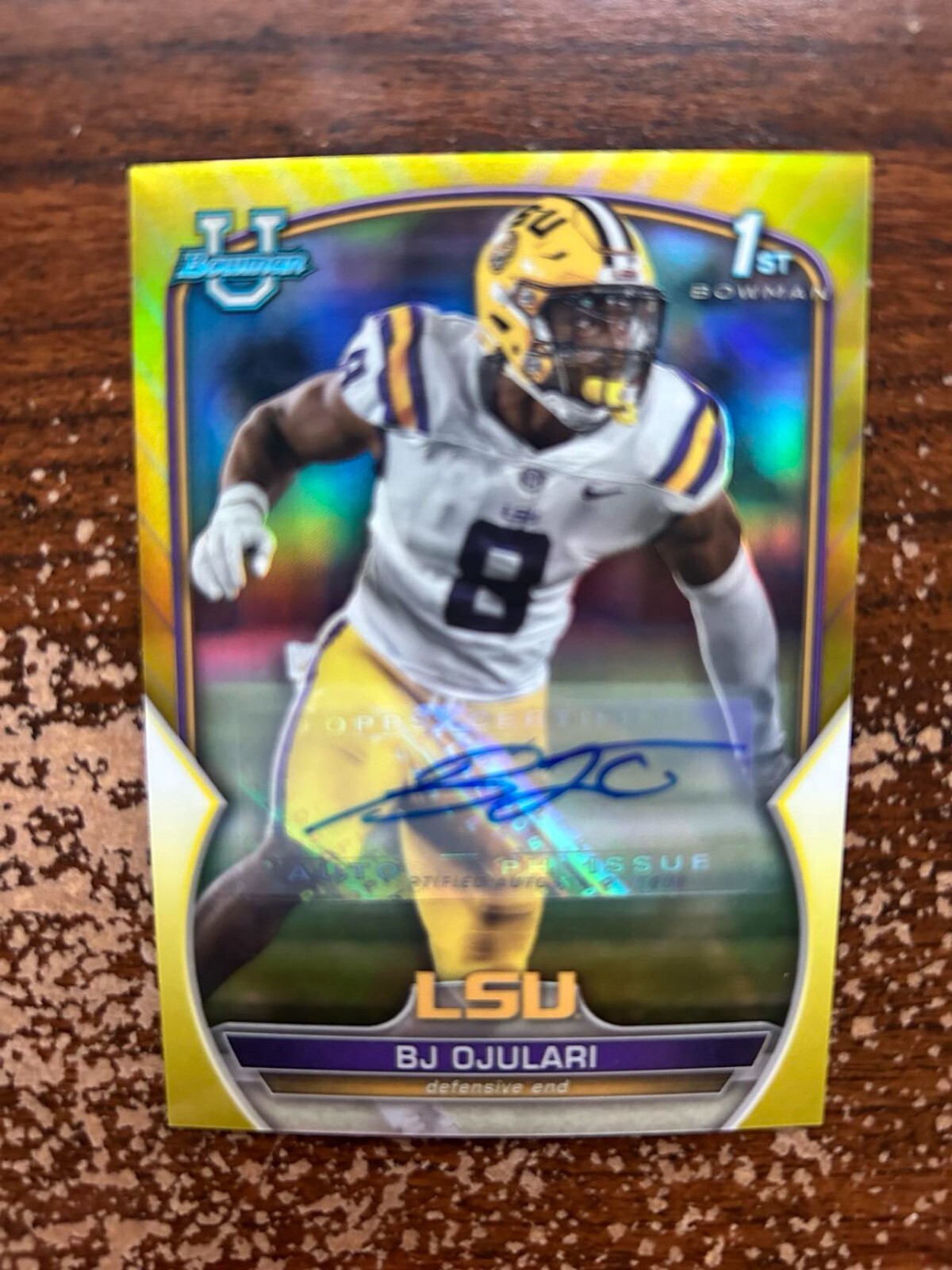 BJ Ojulari, Chrome-Autograph Yellow Refractor /75 #58 - 2022 Bowman University