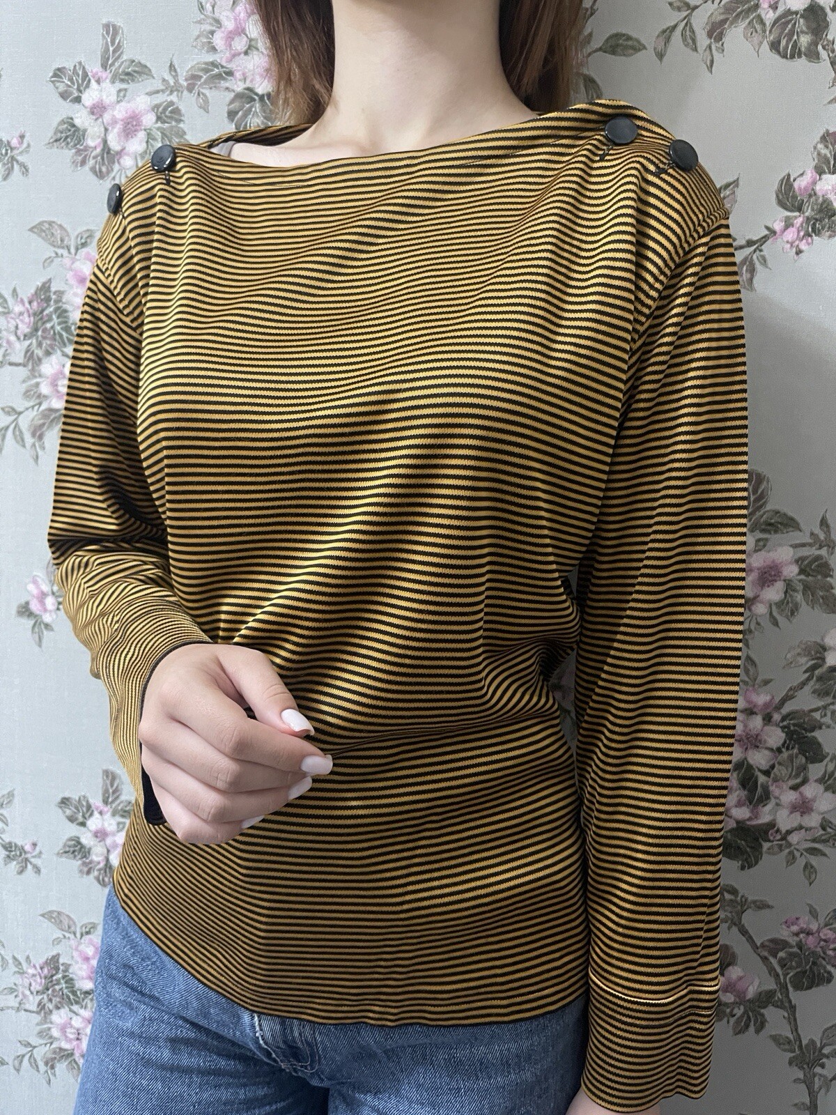 Top vintage Saint Laurent Rive Gauche nautico arancione a righe maniche lunghe taglia 38