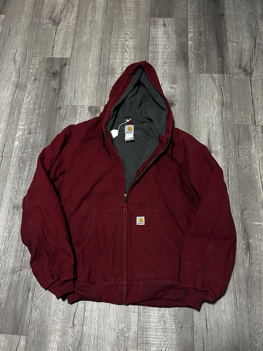 VTG 90s Carhartt J158 DKR Dark Red Fleece Lined Hooded Work VTG 90s Carhartt J158 DKR Dark Red Fleece Lined Hooded Work
