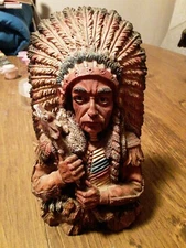 Native American Indian Head Chief  Statue Figurine Vintage Great Condition 