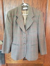 Vintage 90s 100% Wool Ann Taylor Plaid Brown Pink Multicolor Blazer Made in USA