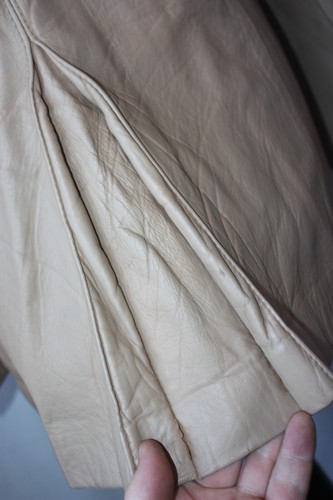Giacca pelle vintage anni 70 beige colletto pugnale taglia media funky mod soul revival - Foto 12 di 15