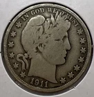 1911 Barber Half Dollar Fine VG Coin Full Date And Rims Nice Coin To Collect A-1