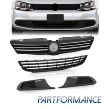 Set For 2011-2014 Jetta Front Bumper Upper & Lower Grille W/Chrome LH & RH Bezel