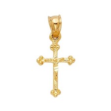 Solid 14K Yellow Gold Cross Pendant 0.7" XSmall Jesus Christ Crucifix - PT1013