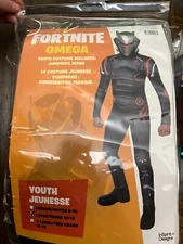 Fortnite Omega Costume Boys Large Gray Purple Jumpsuit Mask Muscle Padded New