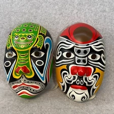 Pair Of Traditional Chinese Opera Masks Ko Ma-ching • Chung Kwei Wearable!