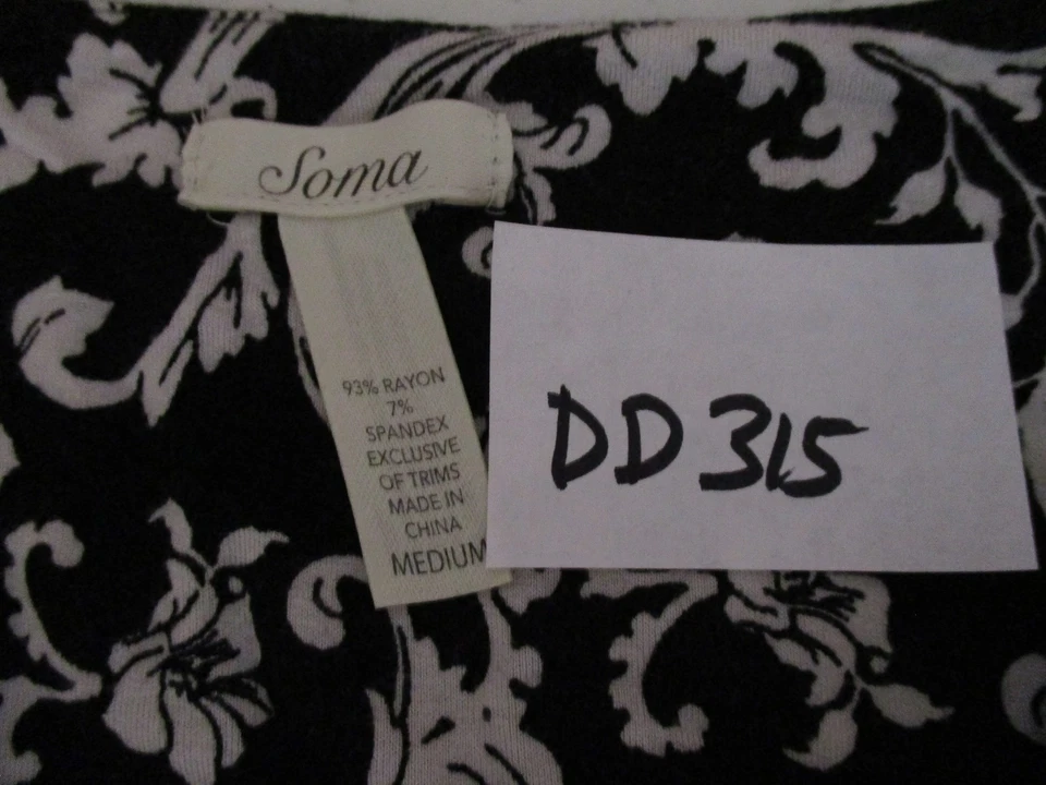 Soma женщин средний черный белый цветочный 3/4 рукав Sleepwear сна рубашка DD315 - Изображение 4 из 4