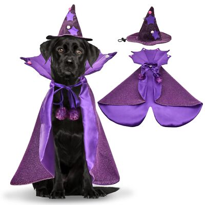 Halloween Witch Hat & Cape - Dog & Cat Wizard Cloak & Vampire Devil Costume -...