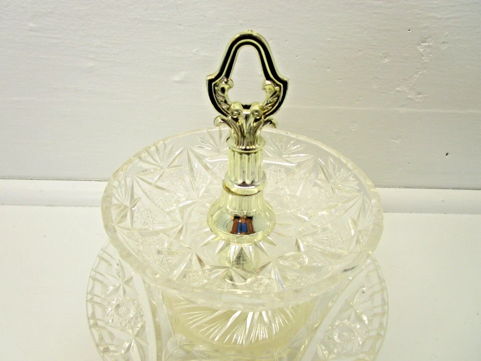 Plato para servir vintage de plástico duro de corte transparente de 2 niveles de Novelty Crystal 1982 Foto 3 de 4