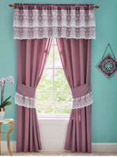 5-Piece Cheryl Lace Trim Mauve Window Set 63" long from Seventh Avenue new