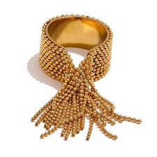 Stainless Steel Tassel Chain Ring Adjustable Gold Plated Full Finger VDay Gift