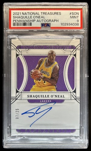 2021-22 Panini National Treasures Shaquille O'Neal Penmanship Auto #/25 PSA 9