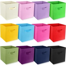 11 Inch Fabric Storage Cubes - 12 Pack Sturdy Collapsible Bins with Handle - ...