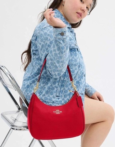 Borsa Coach Teri Hobo borsa a tracolla CV935 rosso audace outlet nuova - Foto 9 di 9