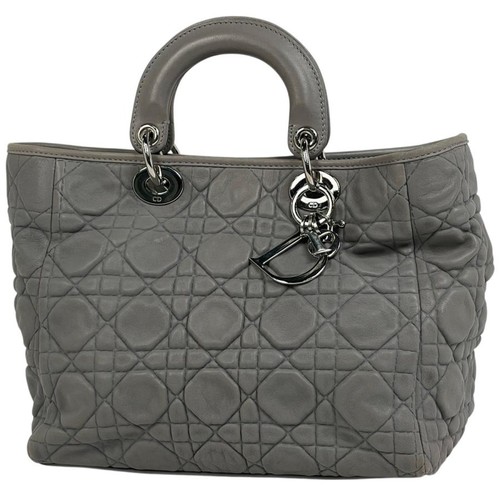 Dior Lady Cannage Leather Gray Handbag #BS3759