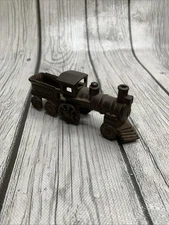 Antique Cast Iron Train Steam Locomotive With Coal Tender Car Vintage