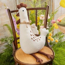 Chicken Shaped Throw Pillow, Soft Teddy Sherpa Hen Pillow with Off-white